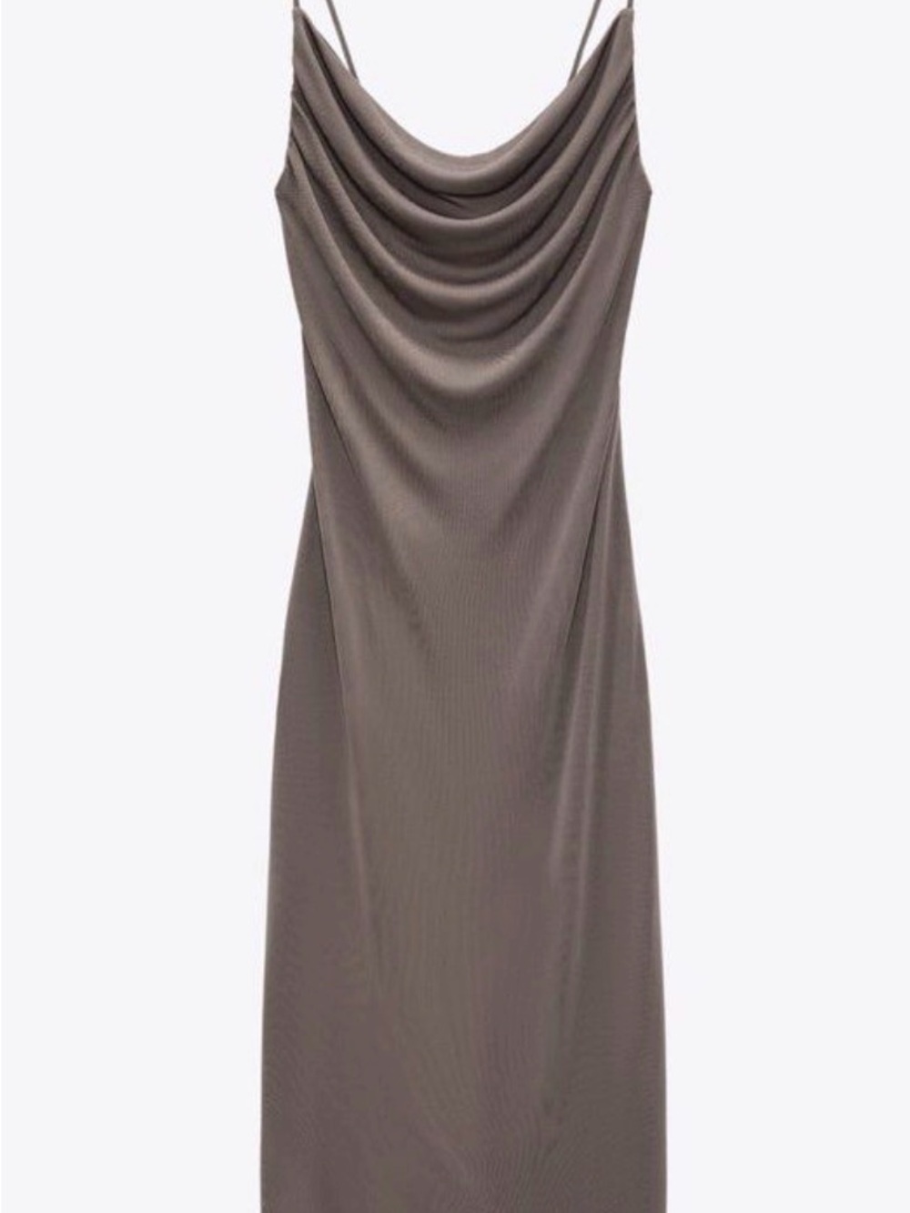 Zara Taupe Cowl-Neck Midi Slip Dress